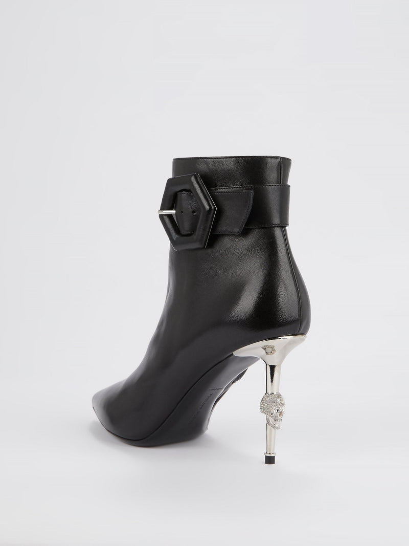 Black Belted Skull Ankle Boots