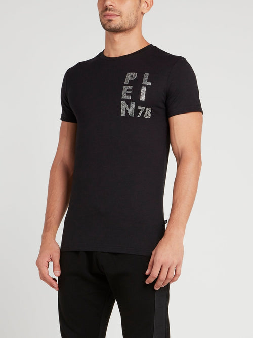 Black Studded Statement Logo T-shirt