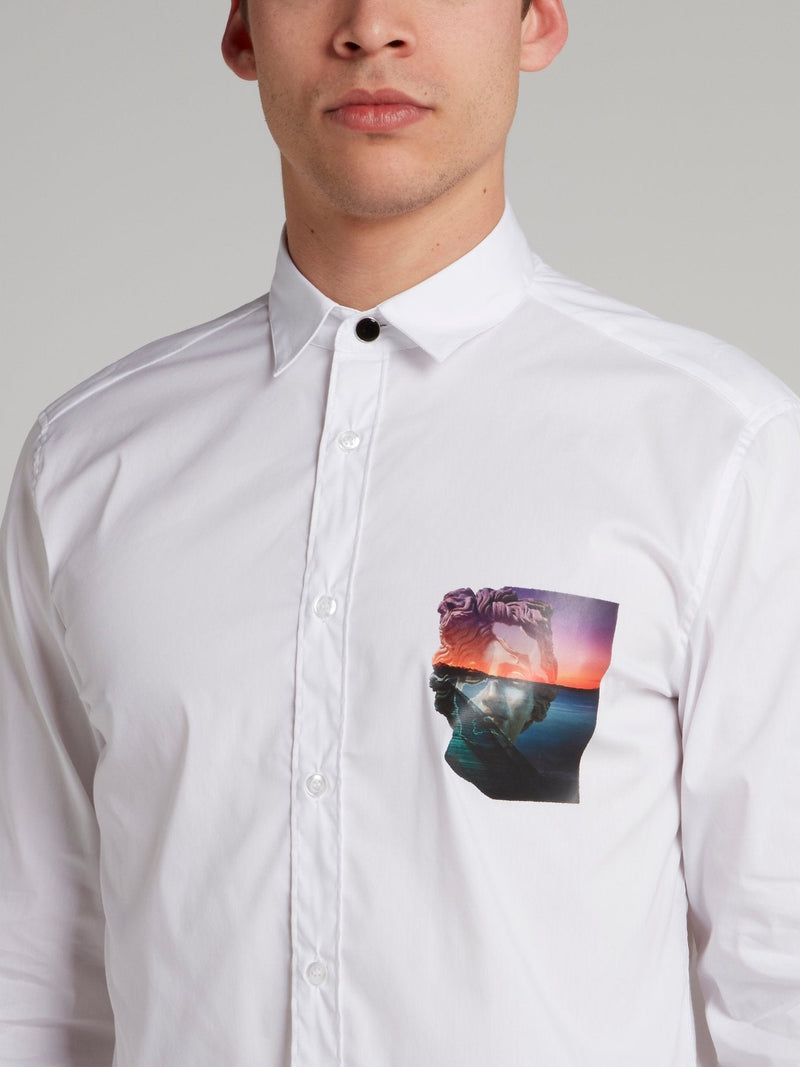 White Sculpture Print Shirt