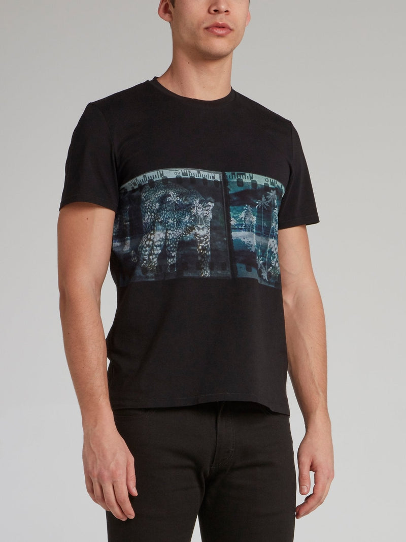 Black Film Strip Print T-Shirt