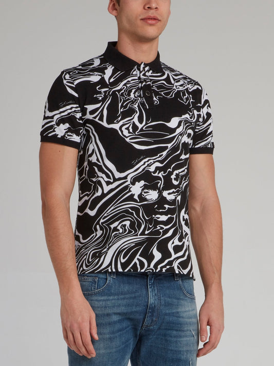 Black Marble Print Polo Shirt