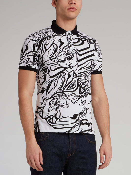 White Marble Print Polo Shirt