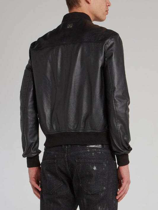 Black Classic Full Leather Bomber Jacket