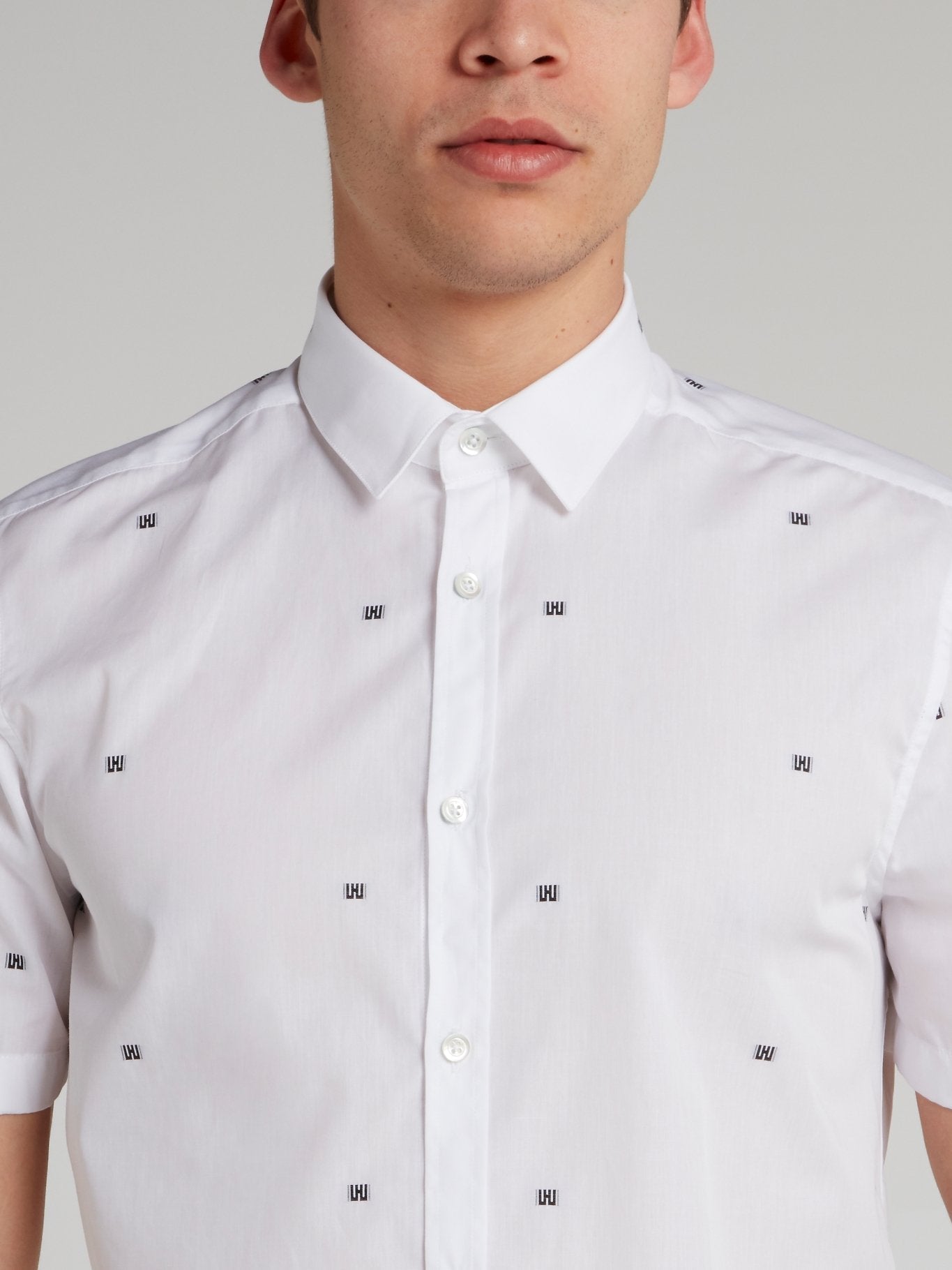 White Micro Print Short Sleeve Shirt