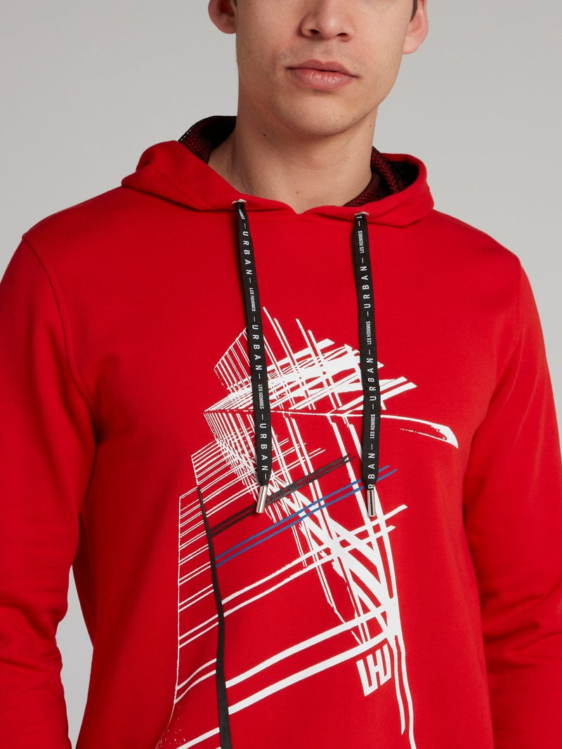 Red Graphic City Print Hoodie