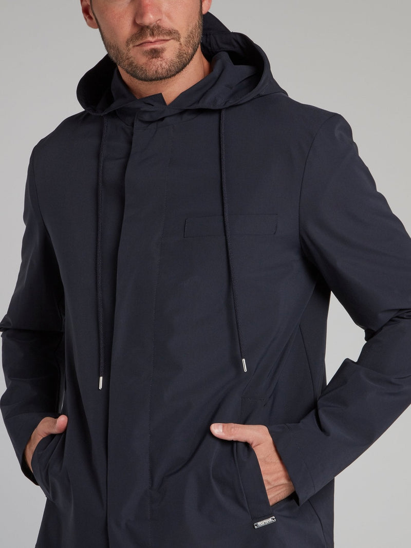 Navy Button Up Hooded Jacket