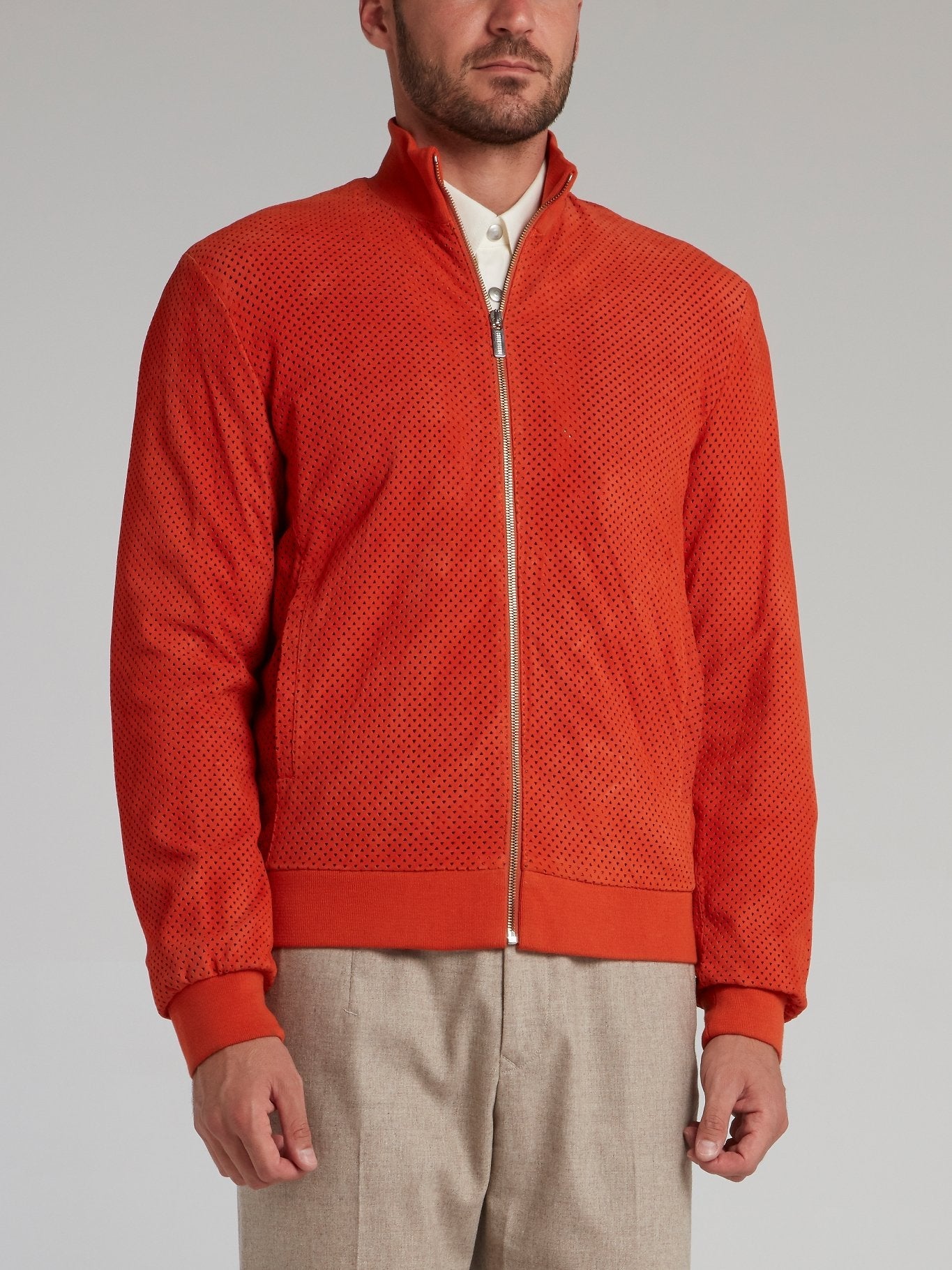 Orange Perforated High Neck Jacket