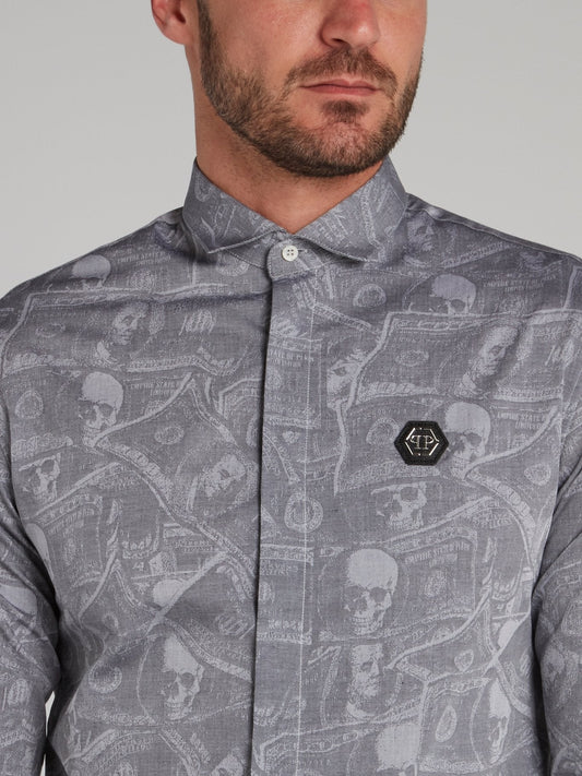 Grey Dollar Skull Print Shirt