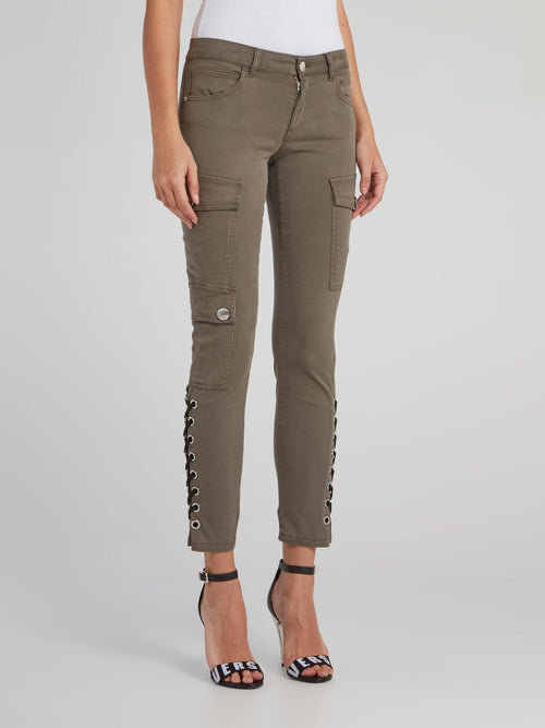 Khaki Lace Up Cargo Jeans