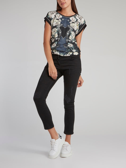 Black Snake Floral Print Top