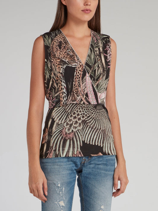 Jungle Print Surplice Top