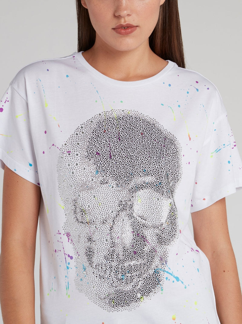 White Paint Splatter Skull T-Shirt