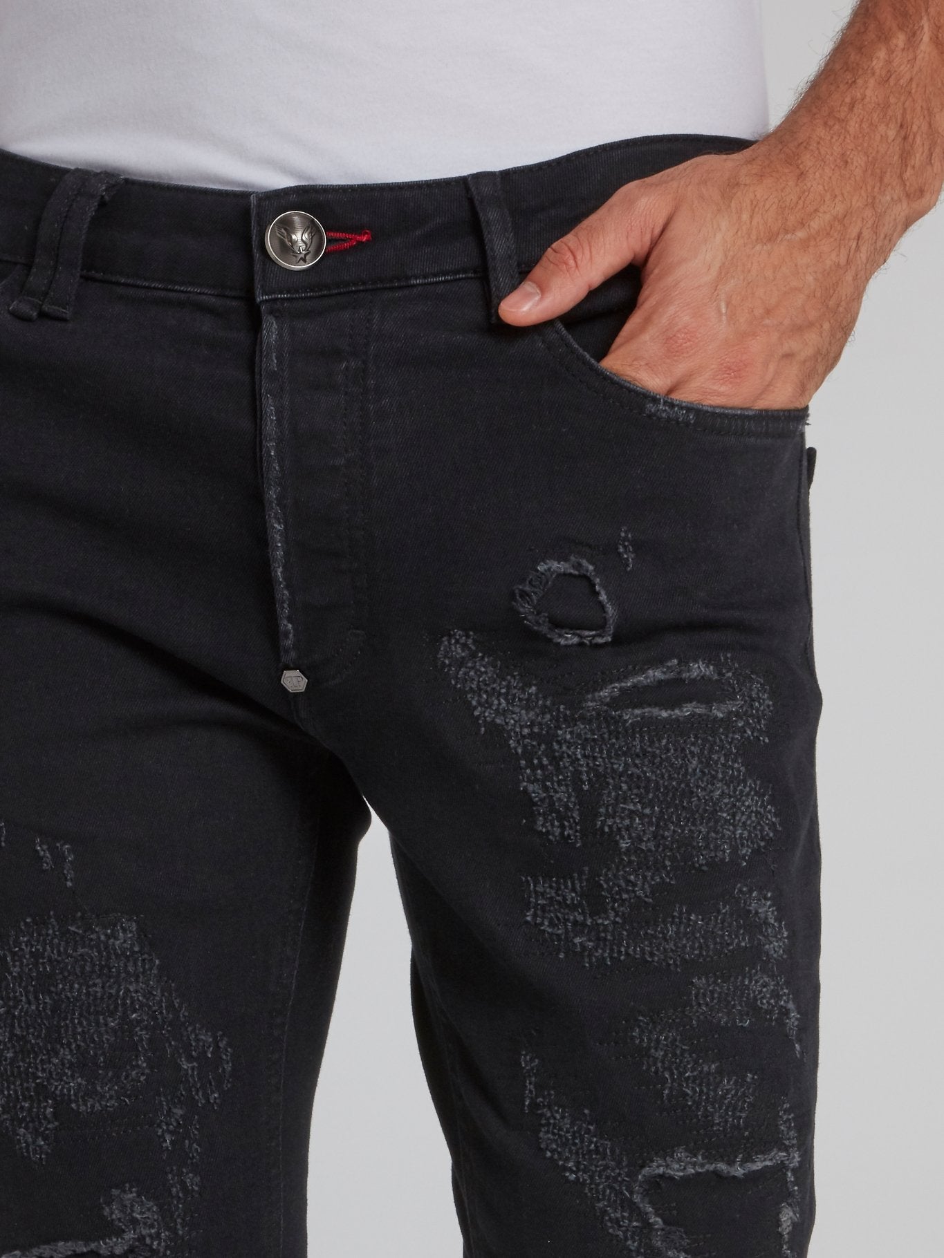 Black Tattered Slim Fit Jeans