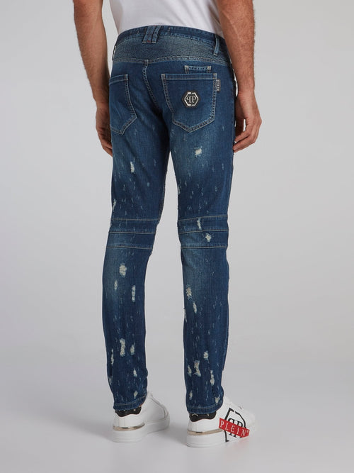 Navy Distressed Biker Jeans