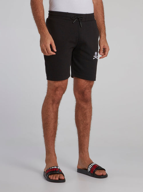 Black Skull Print Jogging Shorts