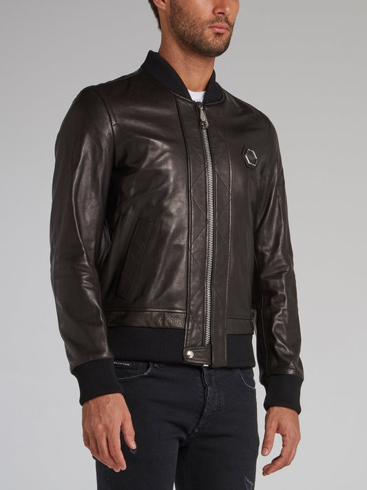 Black Skull Leather Bomber Jacket