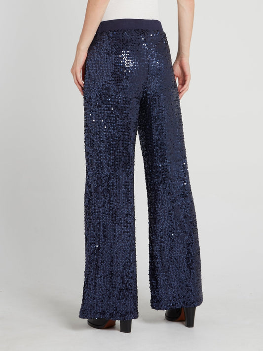 Navy Sequin Wide Leg Pants