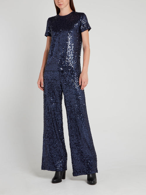 Navy Sequin Wide Leg Pants