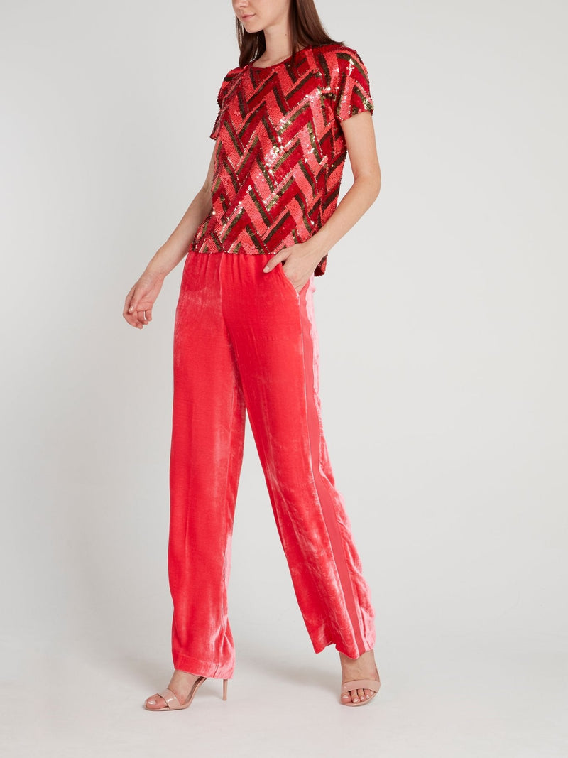 Coral Velvet Palazzo Pants