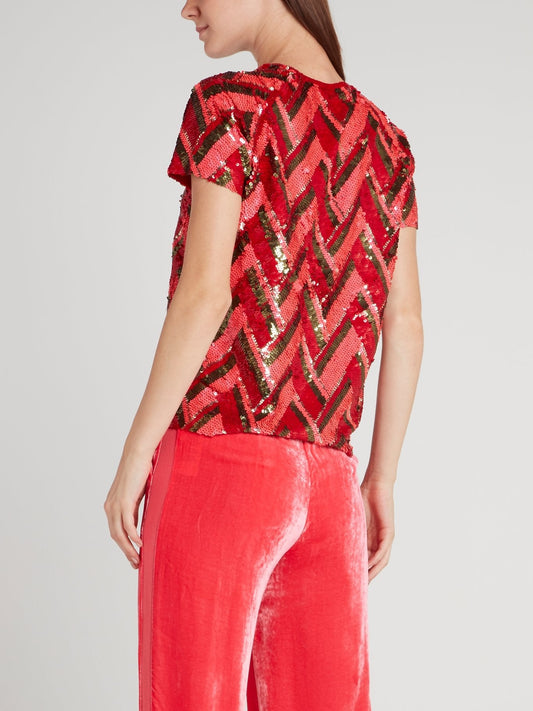 Red Sequin Chevron Top