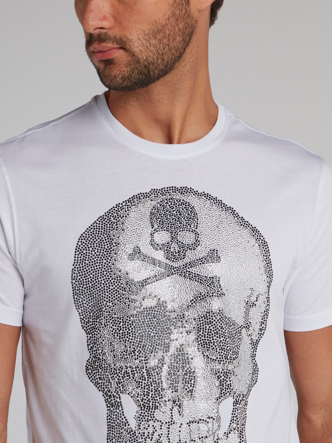 White Multi-Stud Platinum Skull T-Shirt