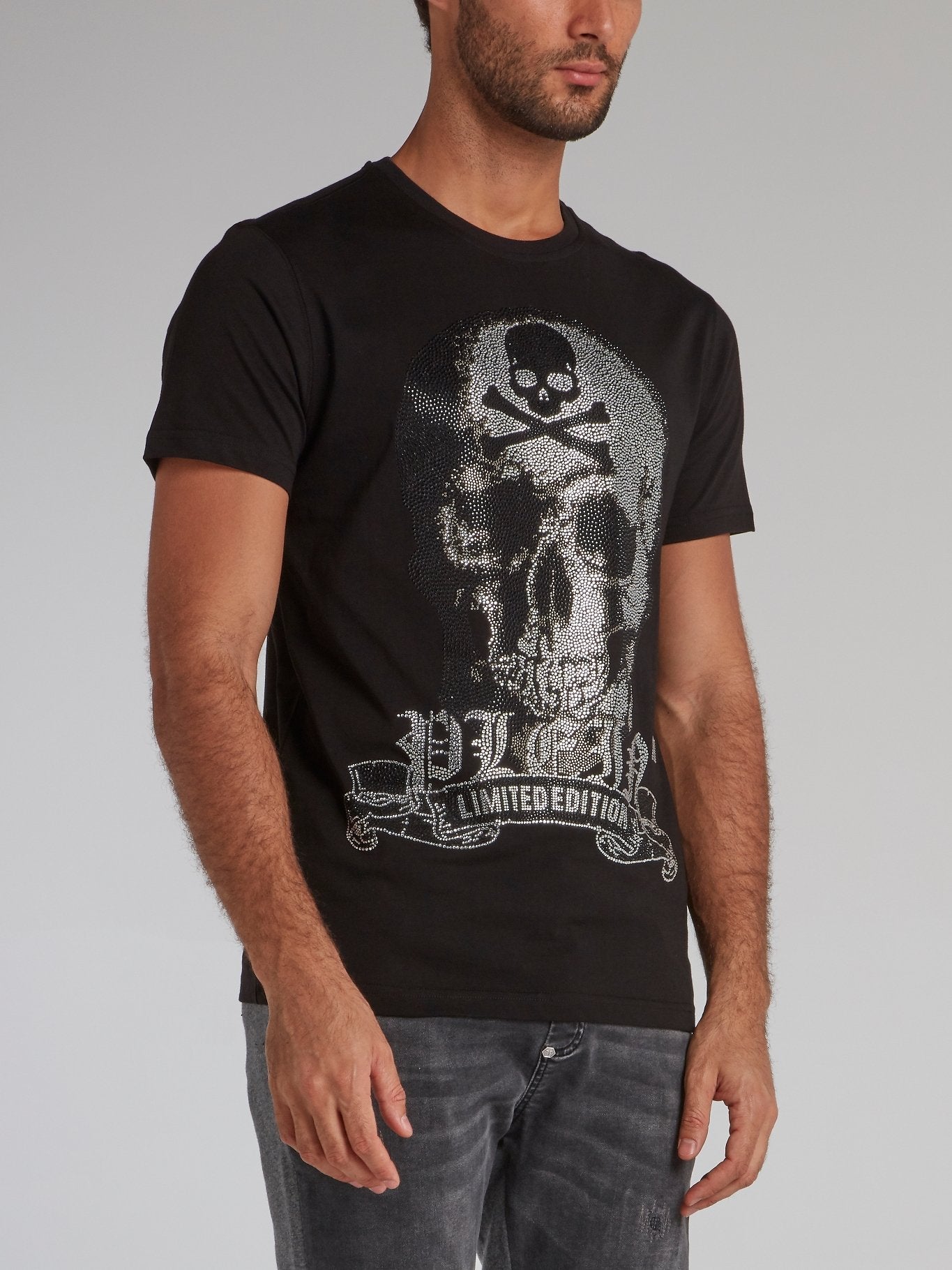 Black Multi-Stud Platinum Skull T-Shirt