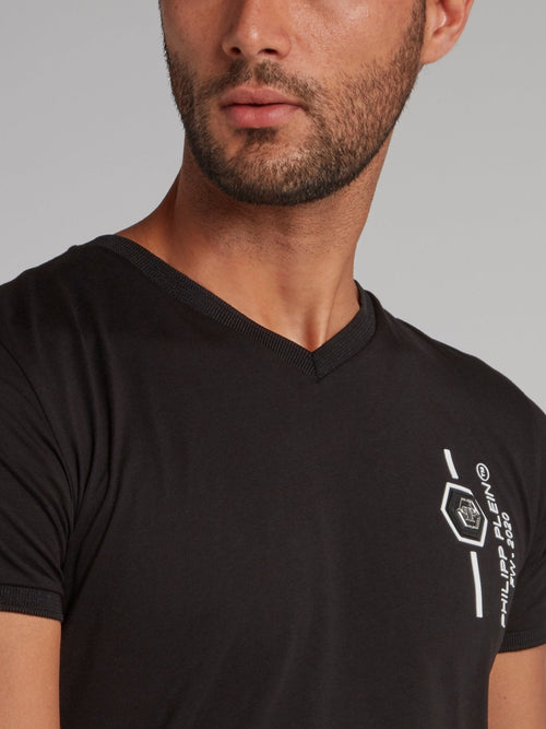 Black Rear Skull V-Neck T-Shirt