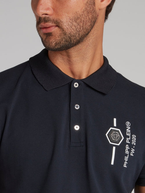 Navy Rear Studded Skull Polo Shirt