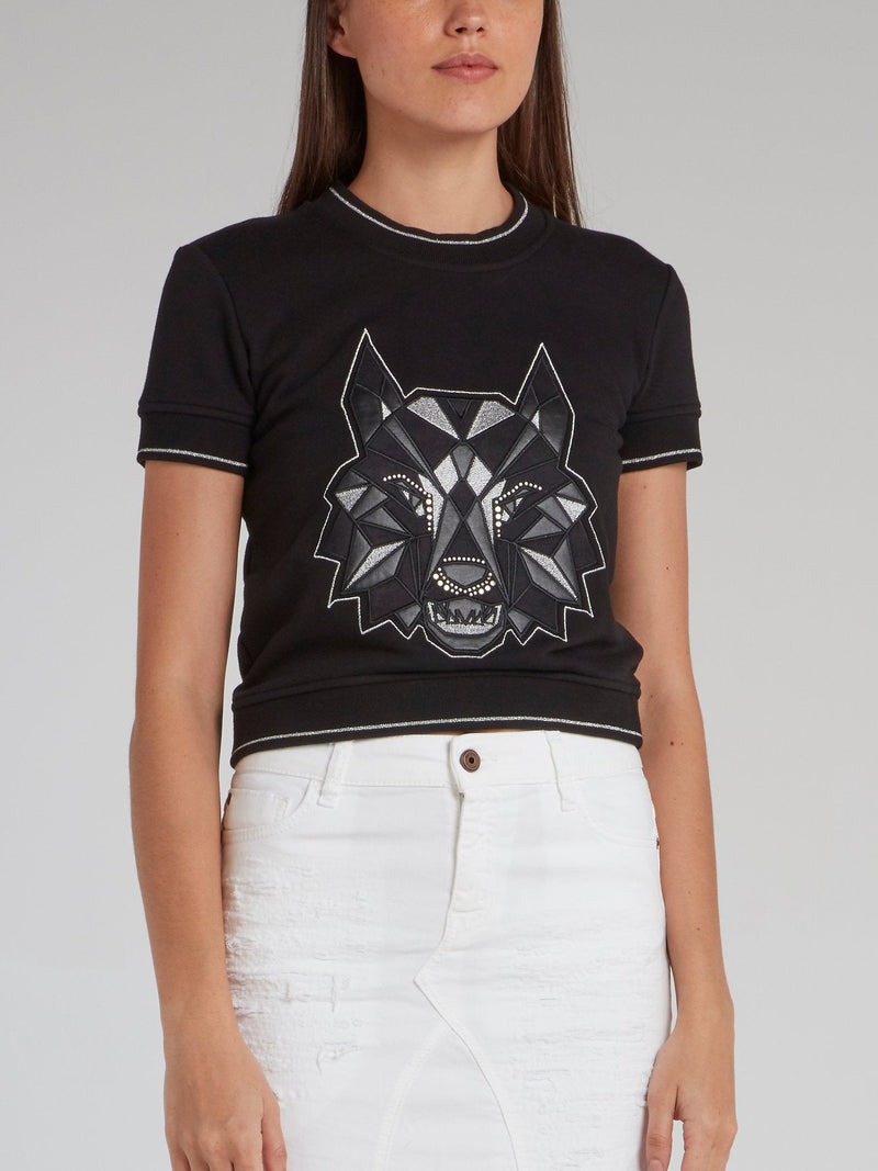 Black Wolf Glitter Trim Top