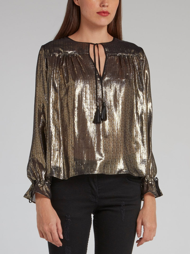 Gold Metallic Tassel Detail Top