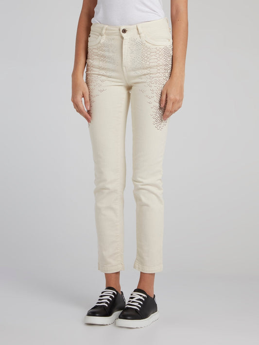 Snake Effect Embellished Capri Jeans