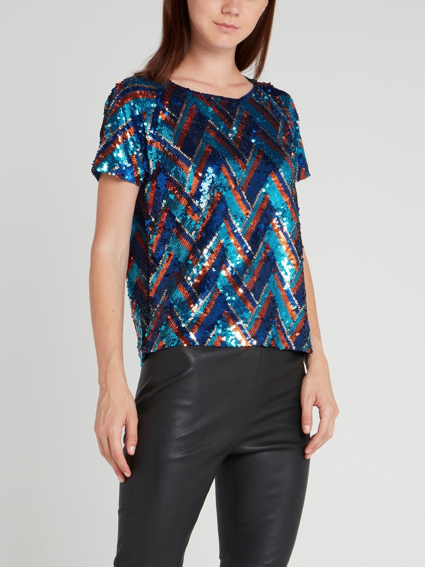 Blue Sequin Chevron Top