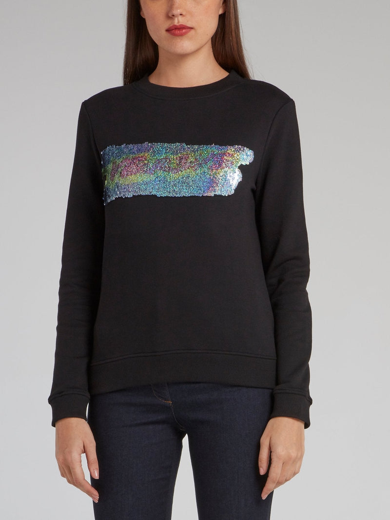 Black Sequin Logo Sweatshirt