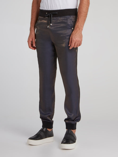 Navy Glossy Cuffed Pants