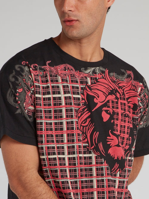 Check Panel Lion Print Top