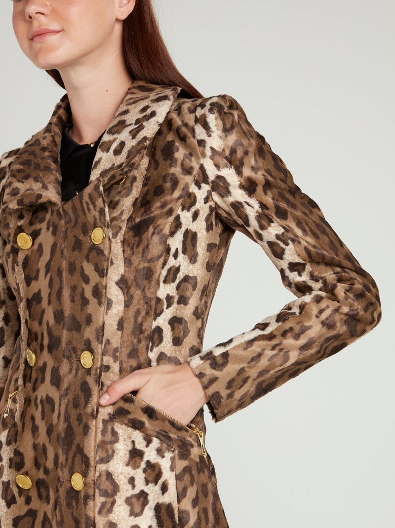 Leopard Print Double Breasted Coat