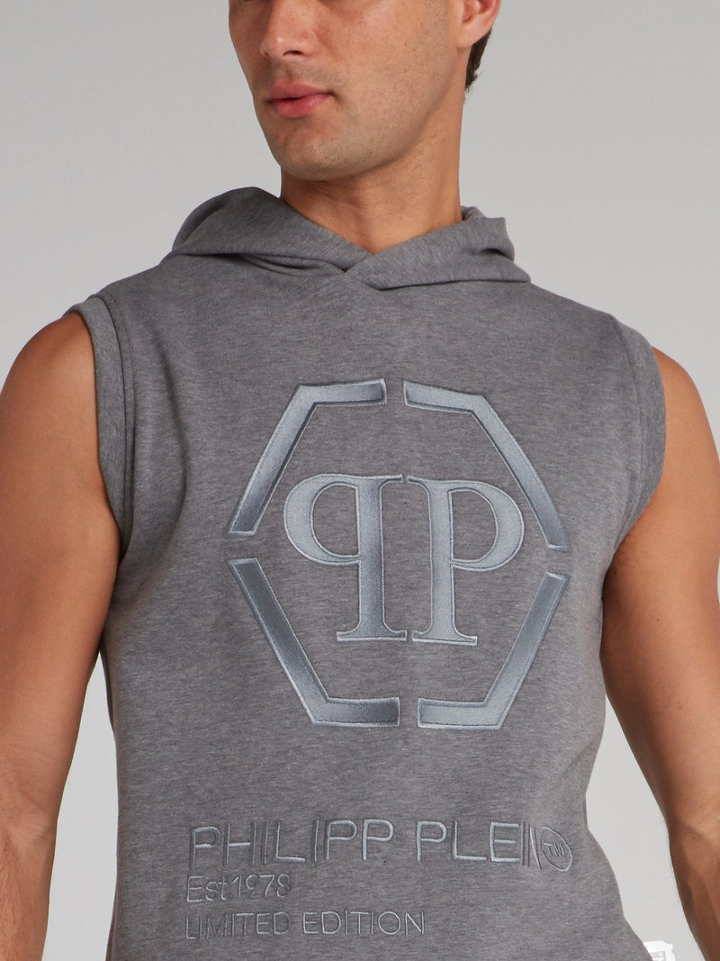 Grey Monogram Cut Off Hoodie