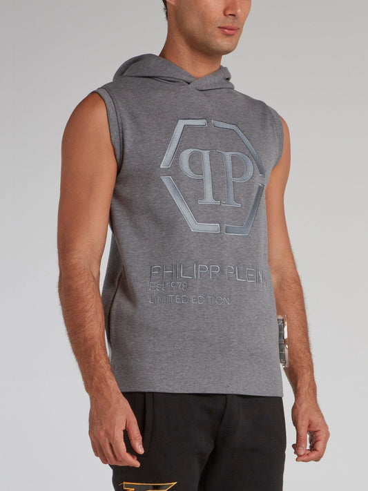 Grey Monogram Cut Off Hoodie