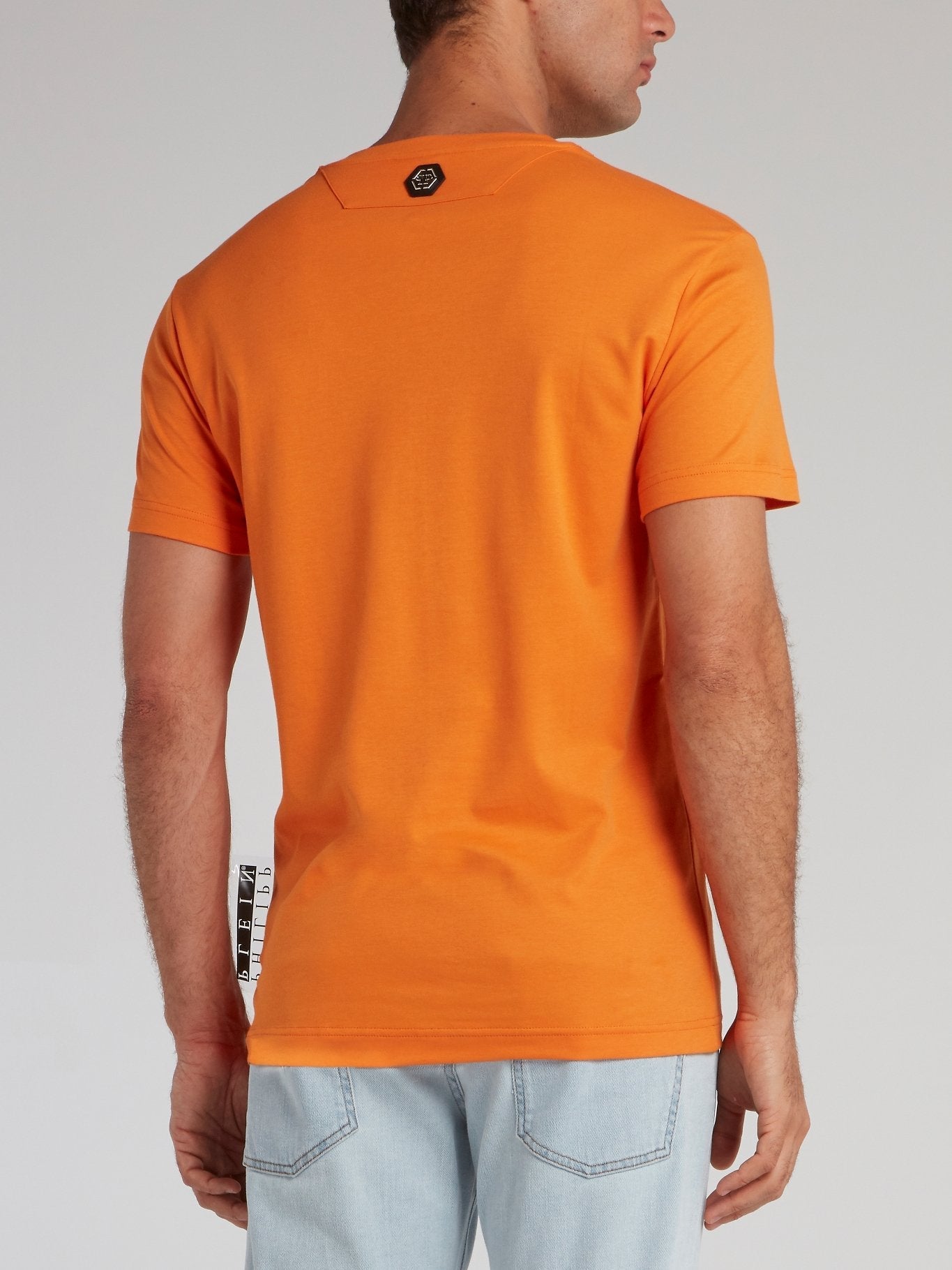 Orange Embroidered Monogram V-Neck T-Shirt