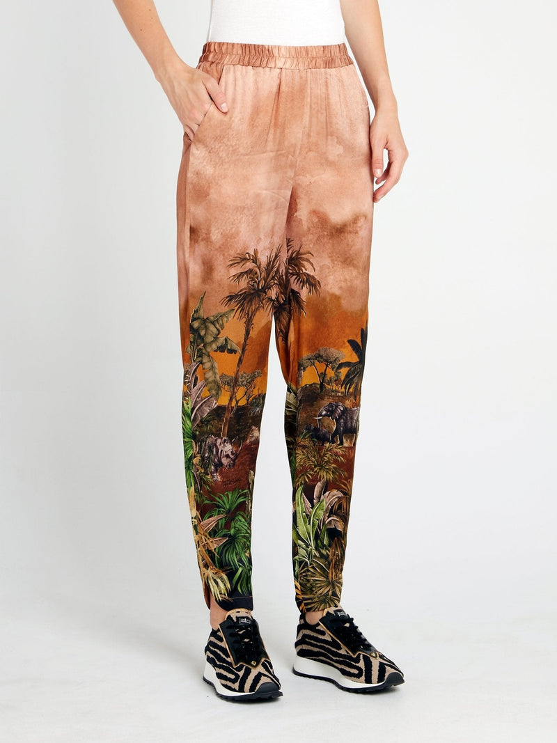 Tropical Print Tapered Pants