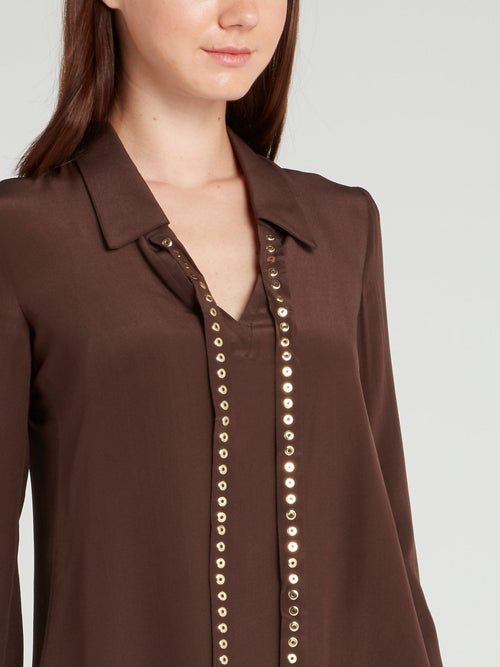 Brown Bishop Sleeve Silk Top