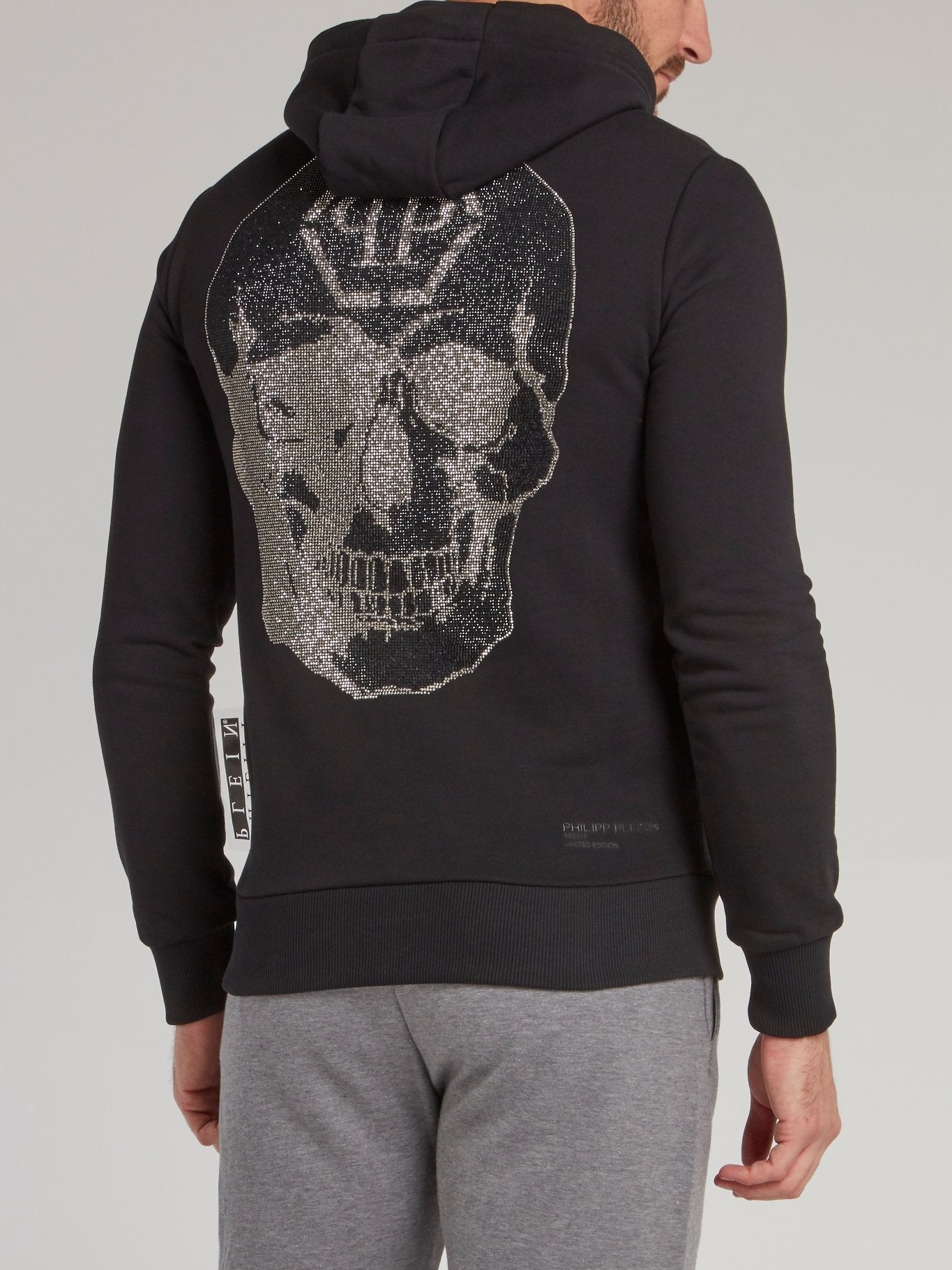 Black Rear Studded Skull Hoodie