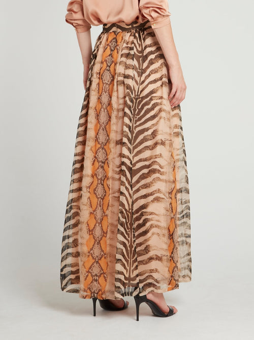 Beige Animal Print Silk Skirt