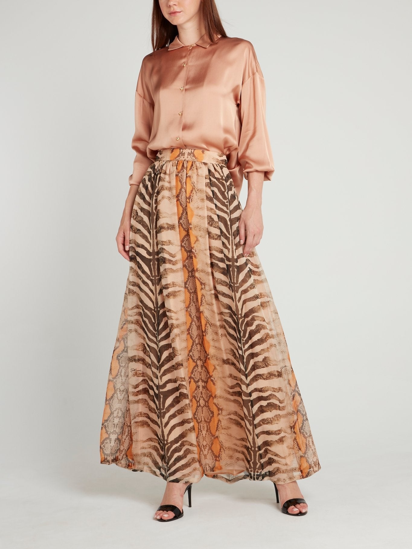 Beige Animal Print Silk Skirt