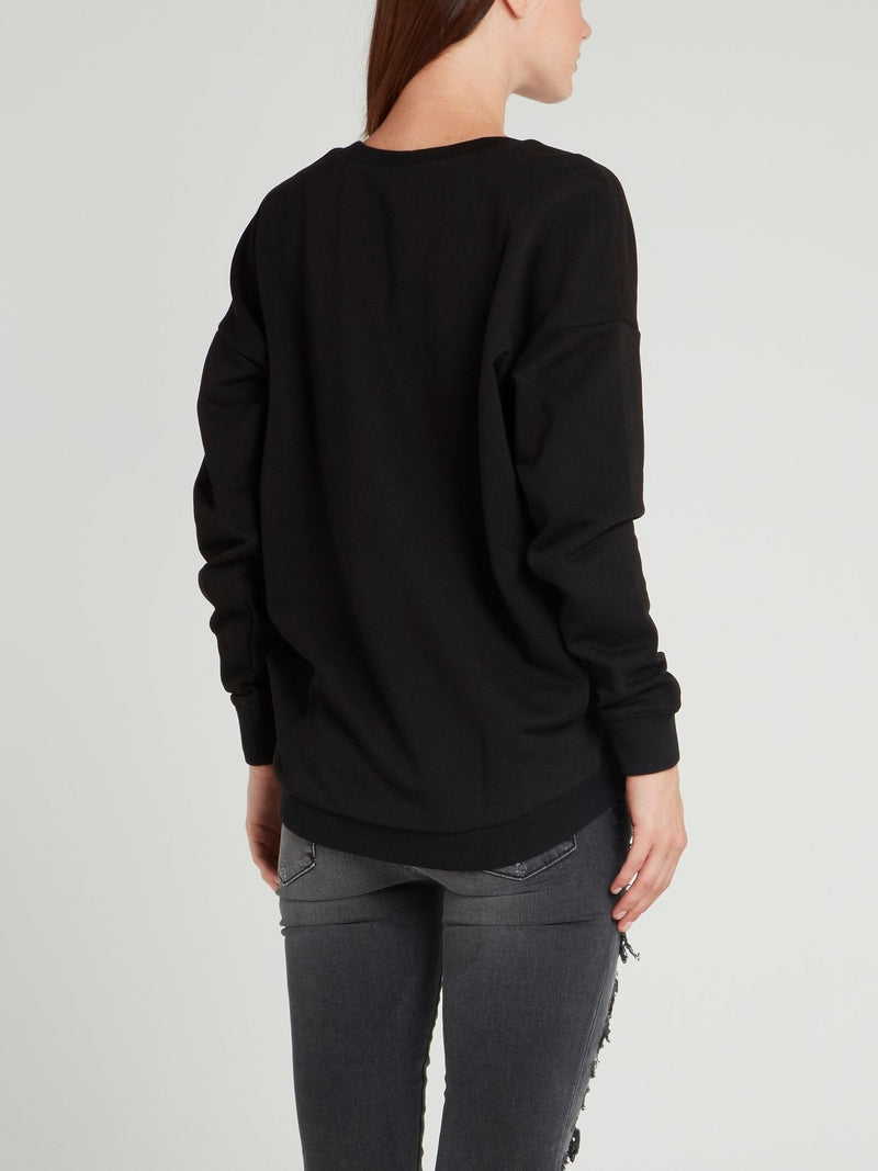 Black Leopard Print Studded Sweatshirt