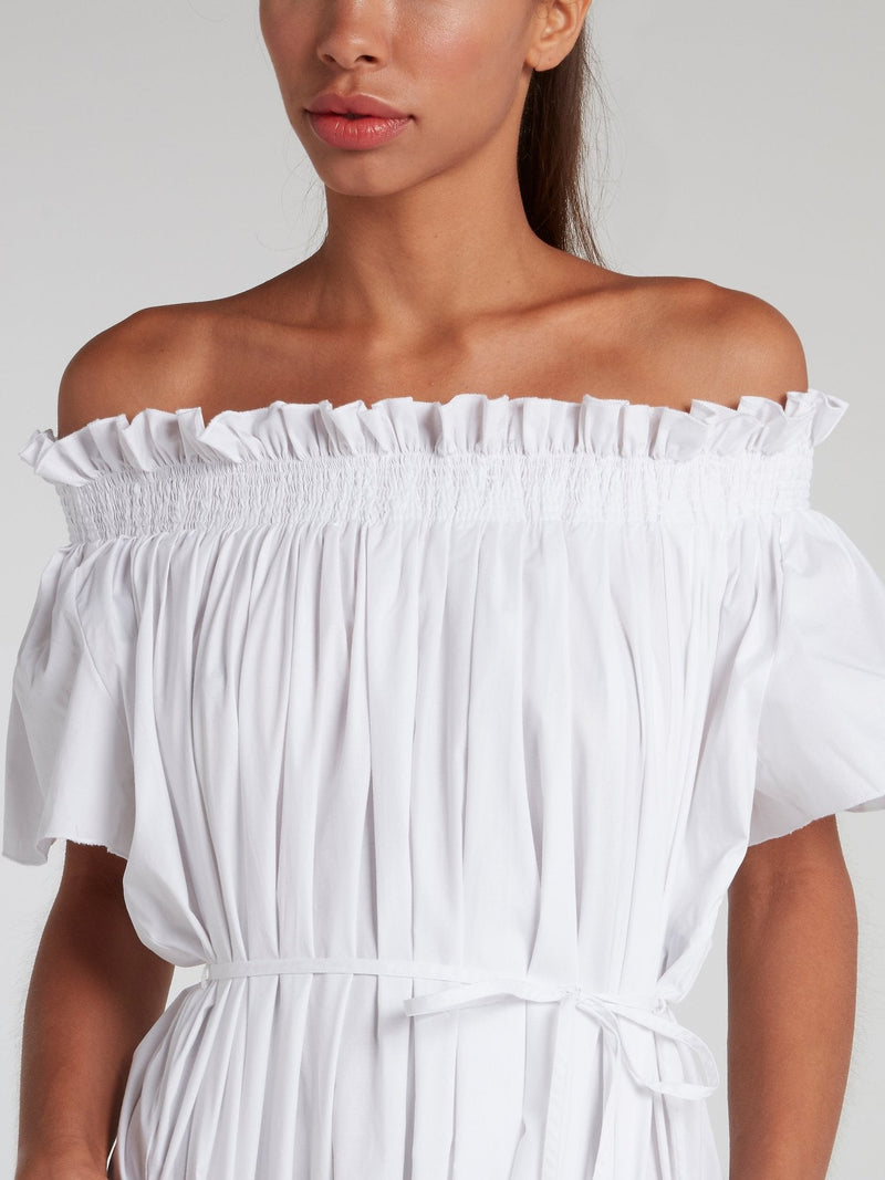 White Smocked Off-The-Shoulder Dress