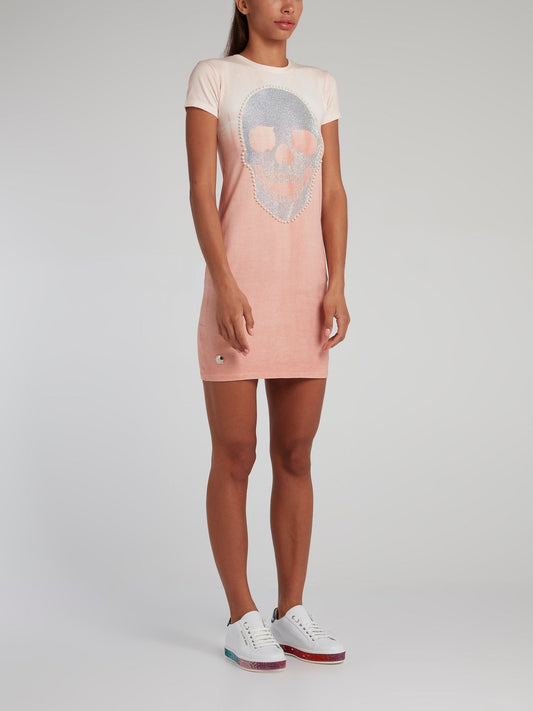 Pink Tie Dye Skull T-Shirt Dress