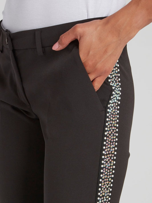 Black Side Studded Slim Fit Trousers