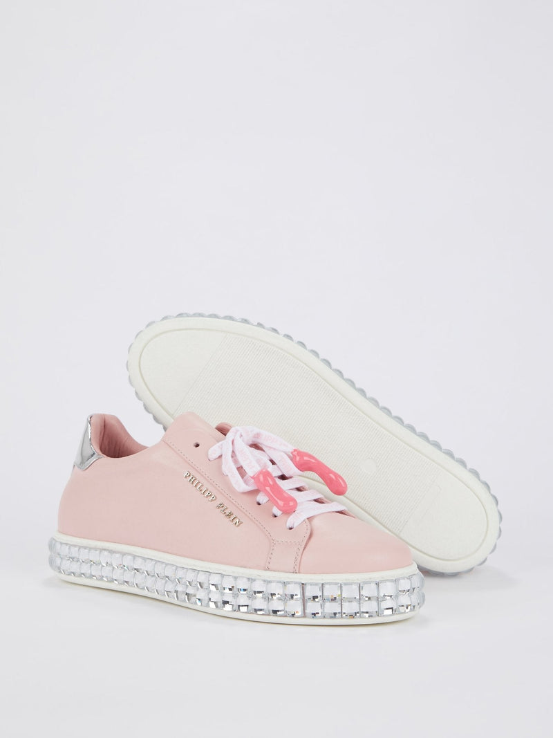 Crystal Sole Pink Leather Sneakers