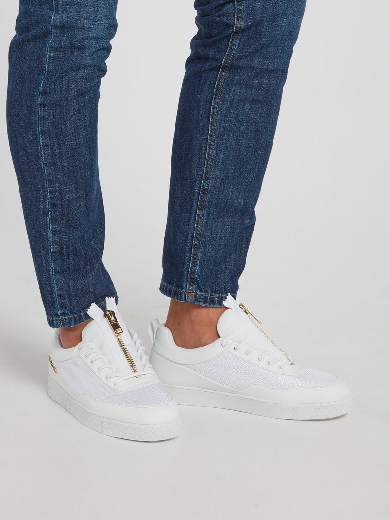 White Zip Up Mesh Sneakers